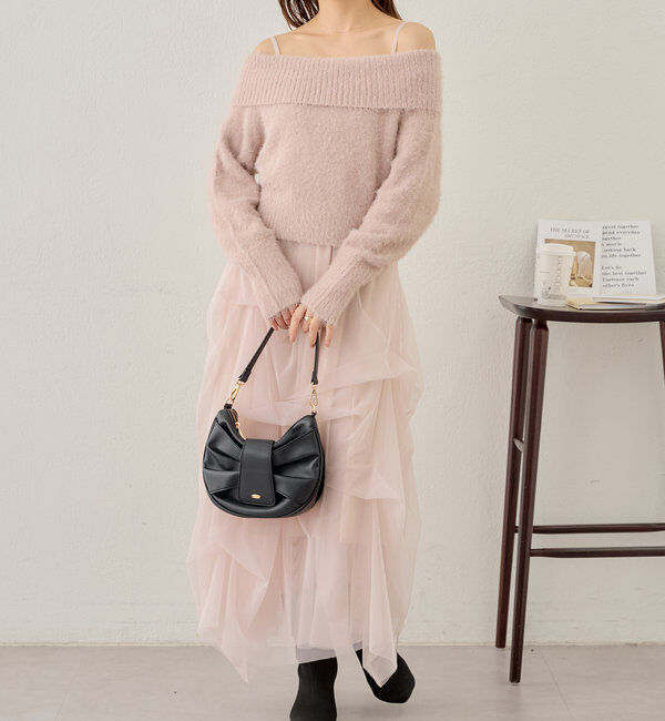  「【セットアイテム】オフショルニットセットチュールワンピース」|ワンピース|