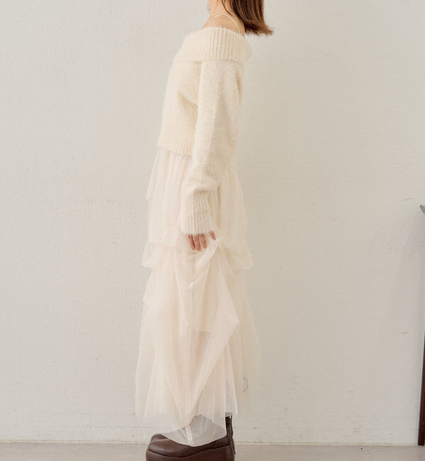  「【セットアイテム】オフショルニットセットチュールワンピース」|ワンピース|