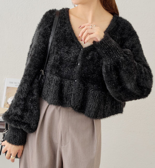  「【2WAY】シャギーペプラムVニット」|パーカー|ブラック