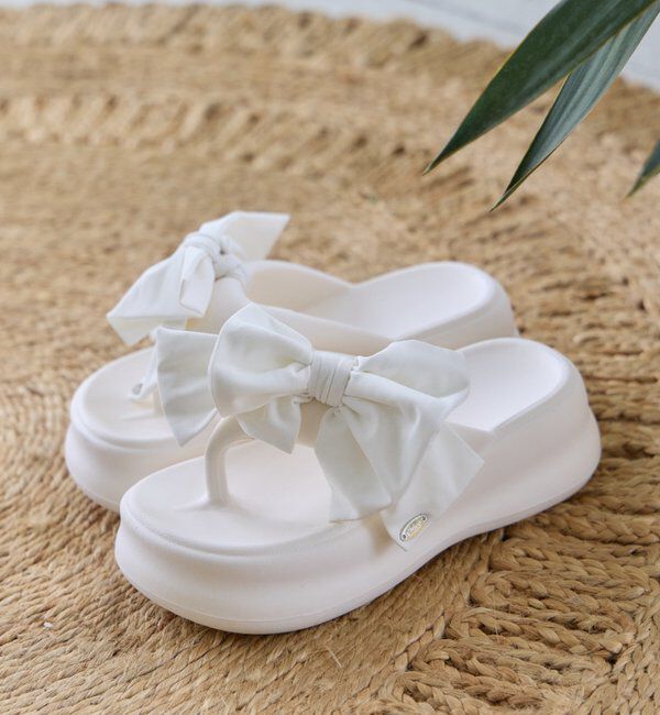  「BIGリボン厚底トングサンダル」|サンダル|ホワイト