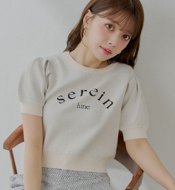  「5分袖ジャガードパフニット」|ニット・セーター|ホワイト