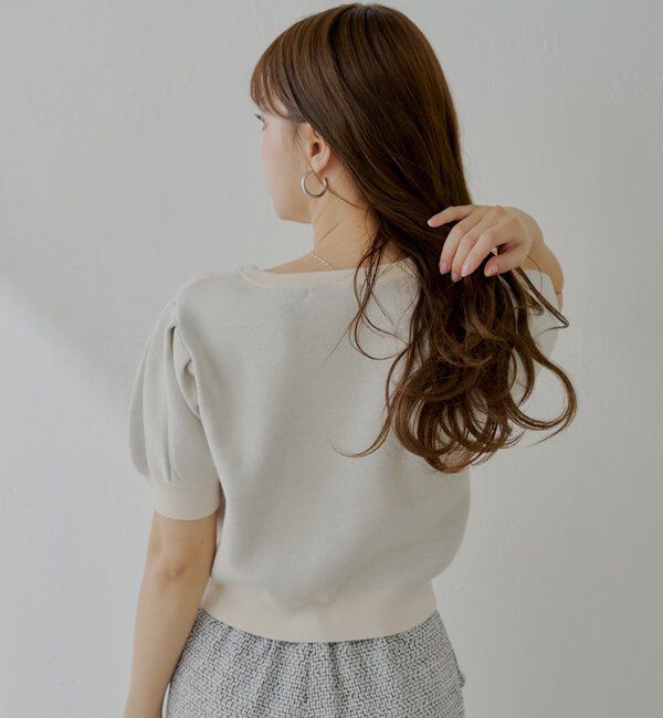  「5分袖ジャガードパフニット」|ニット・セーター|