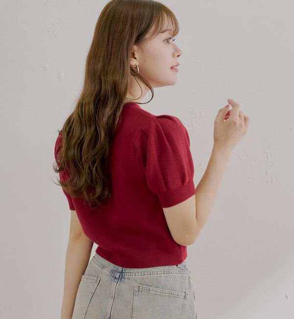  「5分袖ジャガードパフニット」|ニット・セーター|