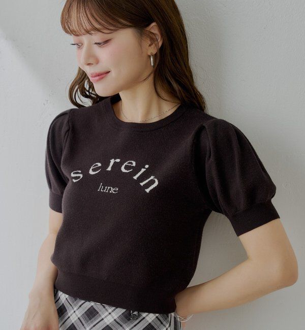  「5分袖ジャガードパフニット」|ニット・セーター|ブラック