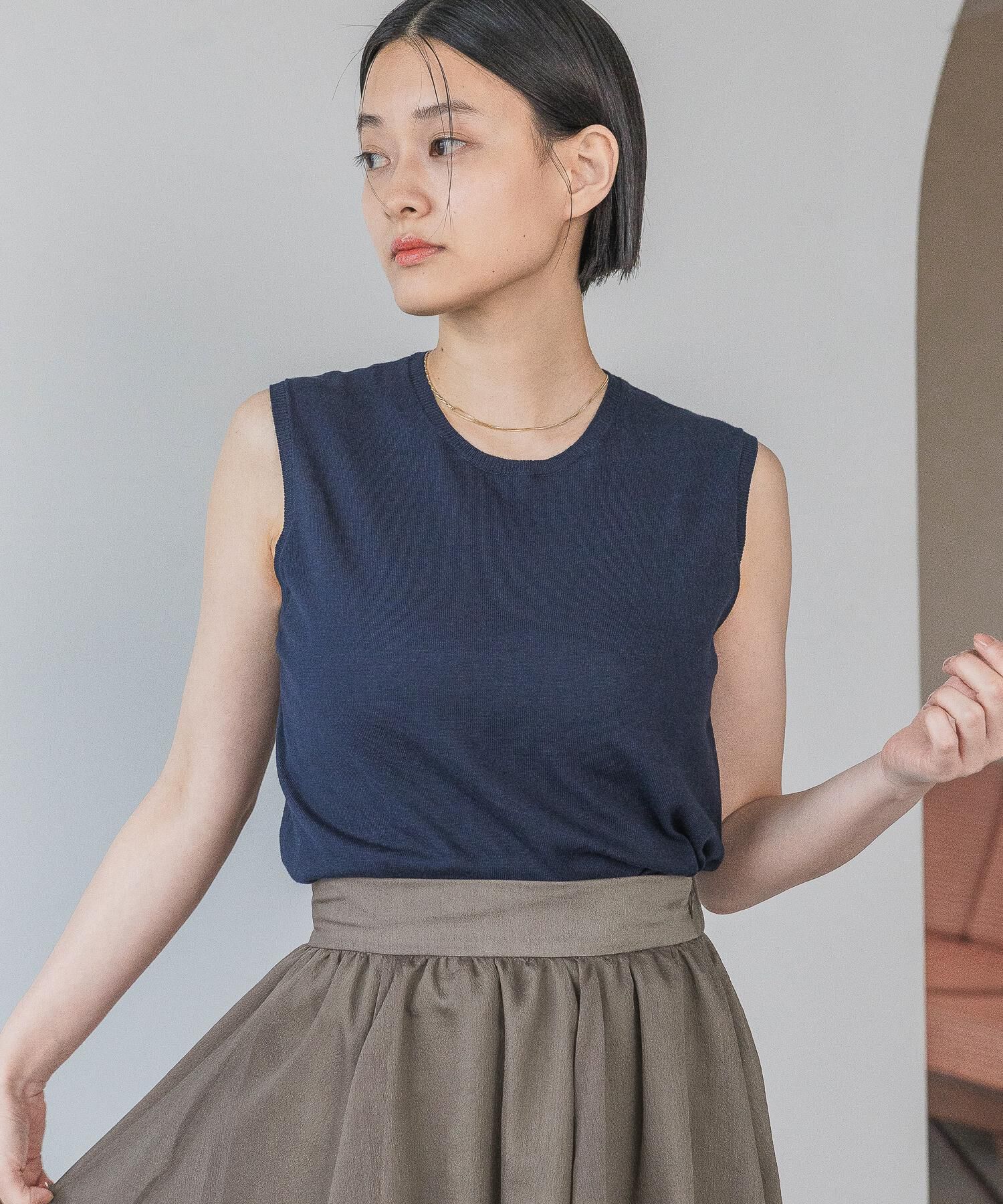 A part by 「【接触冷感】Frozzee ノースリーブニット」|Tシャツ・カットソー|ネイビー