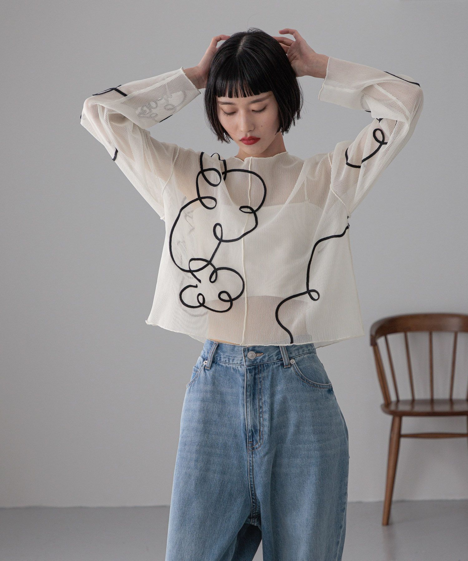 LOWRYS FARM「【前後着用可能】エンブロイダリープルオーバーＬＳ」|Tシャツ・カットソー|