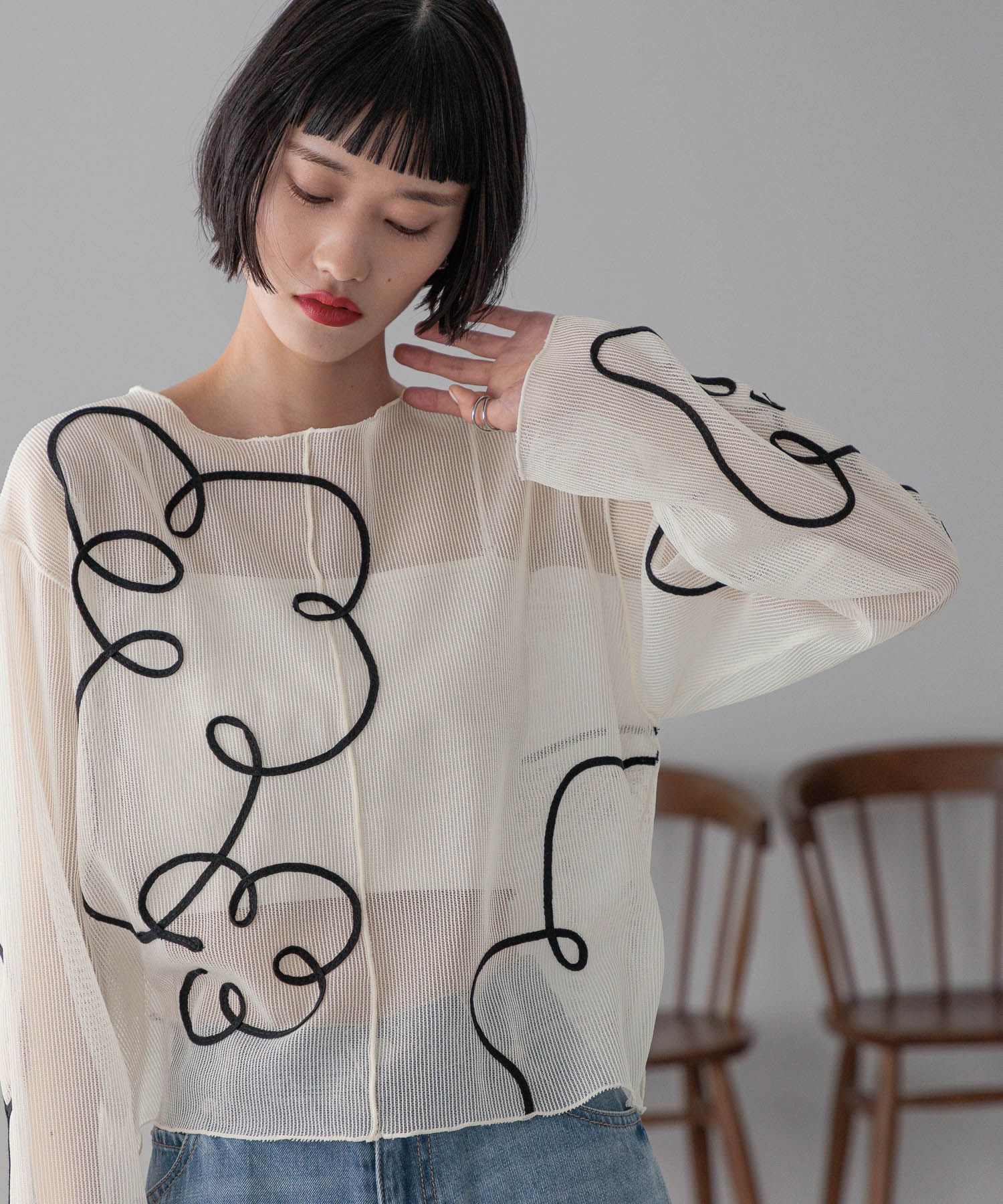 LOWRYS FARM「【前後着用可能】エンブロイダリープルオーバーＬＳ」|Tシャツ・カットソー|