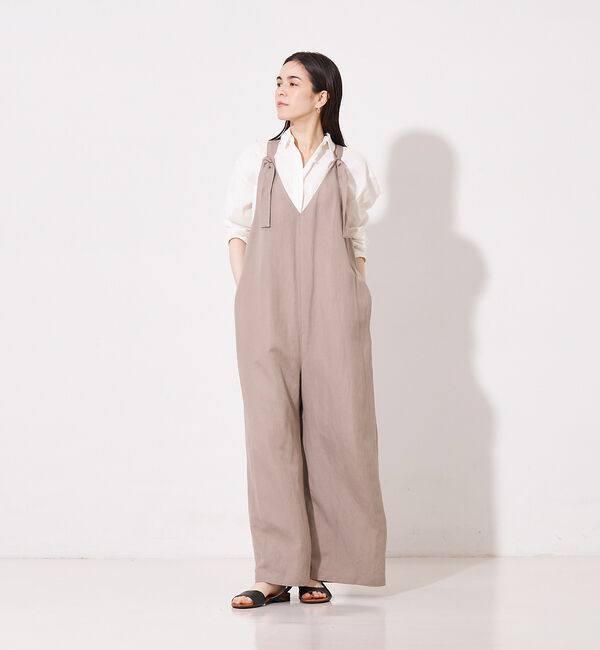 collex「【手洗い可】リネン混イージークロス サロペット」|オールインワン|グレージュ