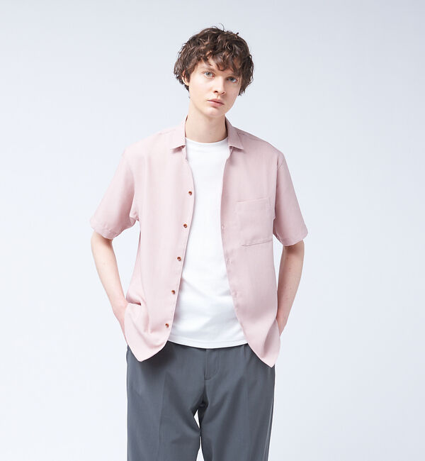 ABAHOUSE「リネンライク Vネック 半袖 シャツ」|シャツ・ブラウス|ピンク