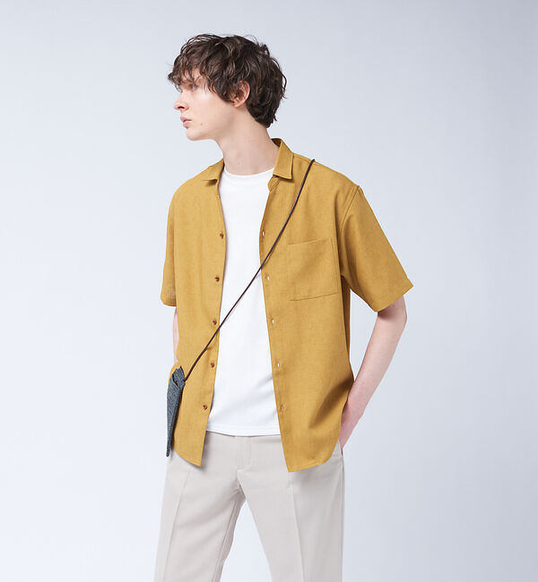 ABAHOUSE「リネンライク Vネック 半袖 シャツ」|シャツ・ブラウス|イエロー