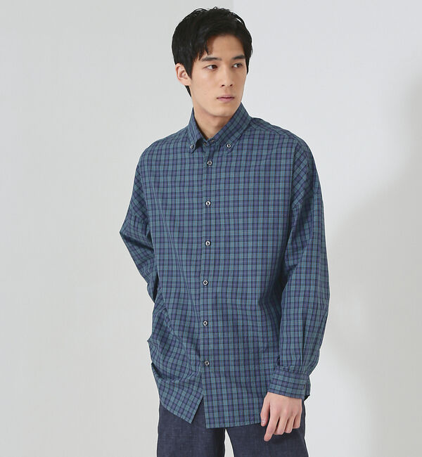 ABAHOUSE「【ミニチェック】スーピマ タイプライター ボタンダウンシャツ」|シャツ・ブラウス|グリーン