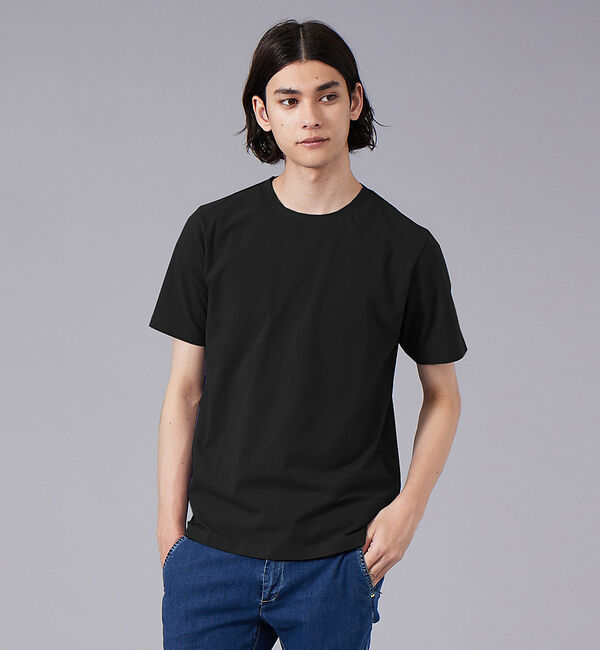ABAHOUSE「【ノンストレス】定番 / COTTON LYCRA 圧着 クルーネック 半袖 T」|Tシャツ・カットソー|ブラック