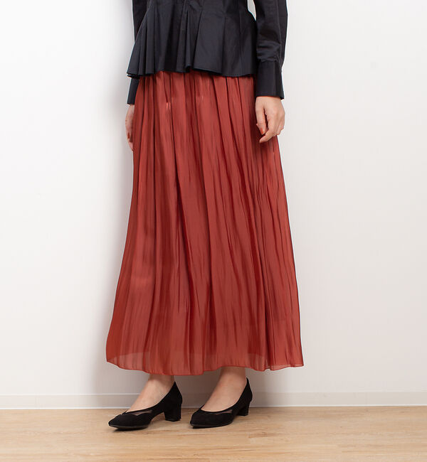 Rouge vif「サテンギャザーロングスカート」|スカート|ブラウン