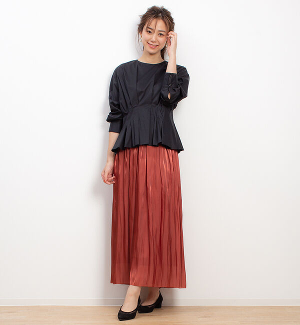 Rouge vif「サテンギャザーロングスカート」|スカート|