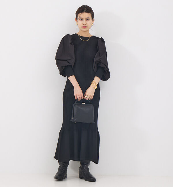 Rouge vif「ファブリック  スリーブニットワンピース」|ワンピース|ブラック