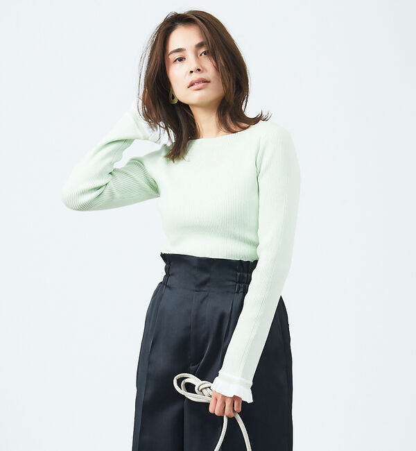 qualite「バイカラースリーブニット」|ニット・セーター|ライム