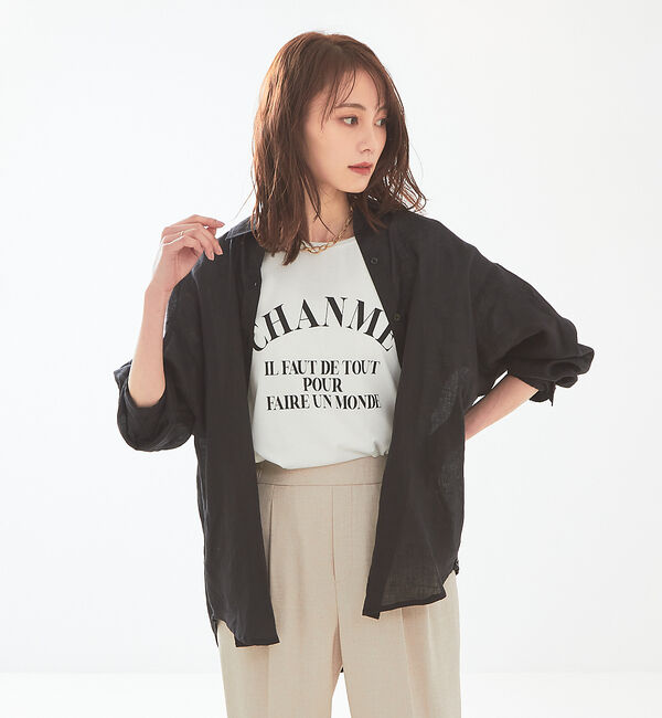 abahouse mavie「リネン2wayカシュクールオーバーシャツ」|シャツ・ブラウス|ブラック系その他1