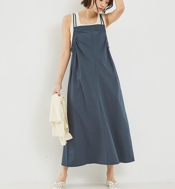 abahouse mavie「【大人のいちまんワンピ】ギャザーキャミワンピ」|ジャンパースカート|ダークグリーン
