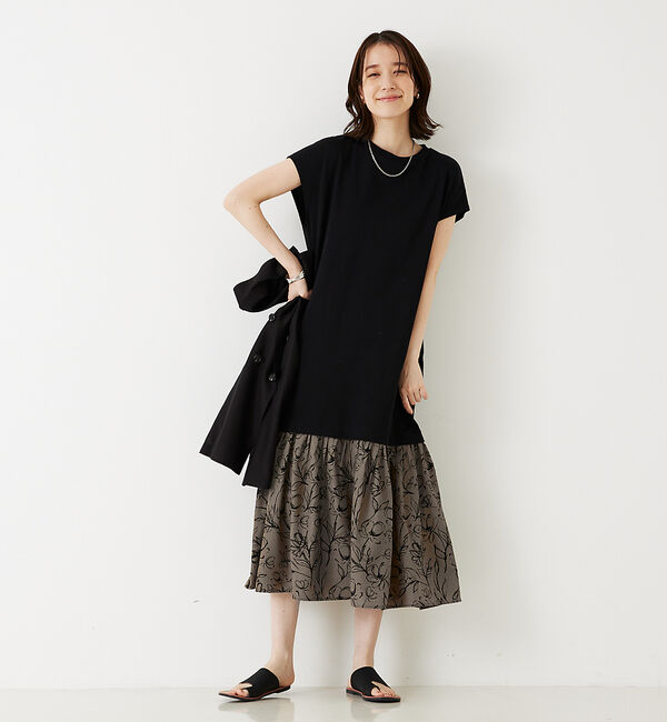 abahouse mavie「【大人のいちまんワンピ】プリントコンビワンピ」|ワンピース|ブラック