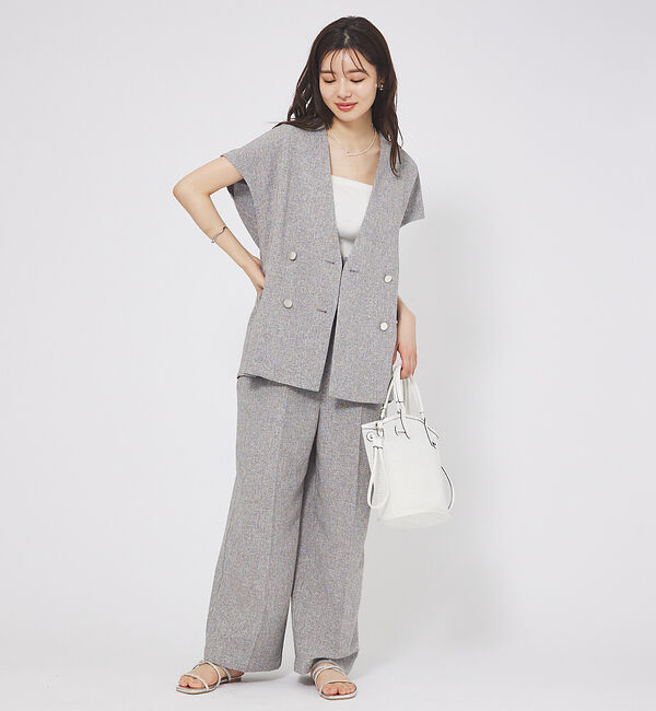 abahouse mavie「【２点/セットアップ】ライトツィードフレンチ ジャケット&パンツセット」|ノーカラージャケット|