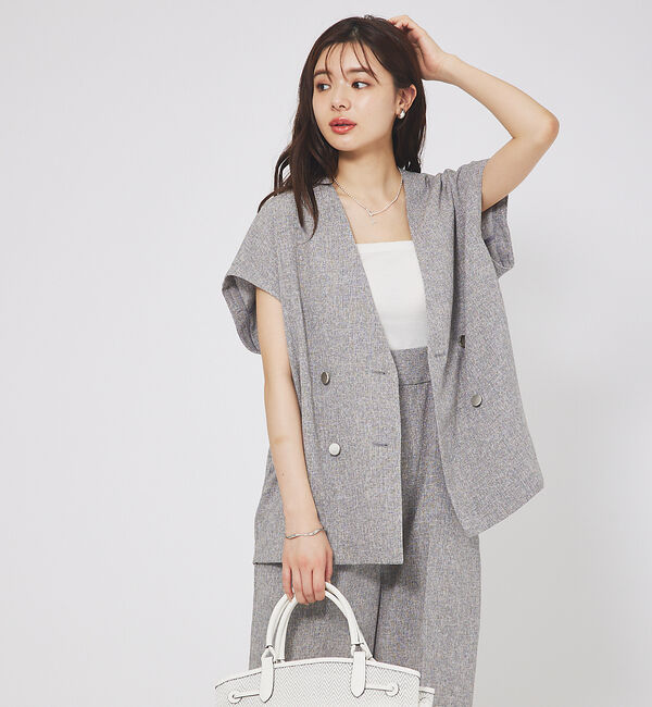 abahouse mavie「【２点/セットアップ】ライトツィードフレンチ ジャケット&パンツセット」|ノーカラージャケット|