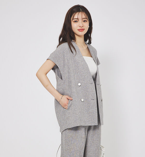 abahouse mavie「【２点/セットアップ】ライトツィードフレンチ ジャケット&パンツセット」|ノーカラージャケット|