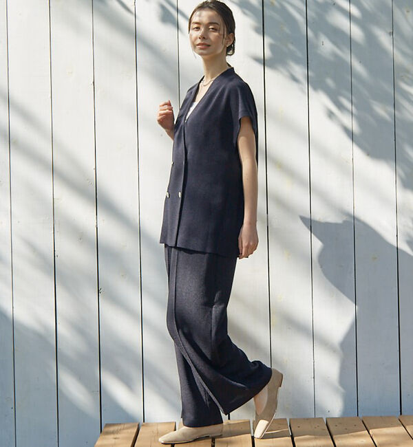 abahouse mavie「【２点/セットアップ】ライトツィードフレンチ ジャケット&パンツセット」|ノーカラージャケット|