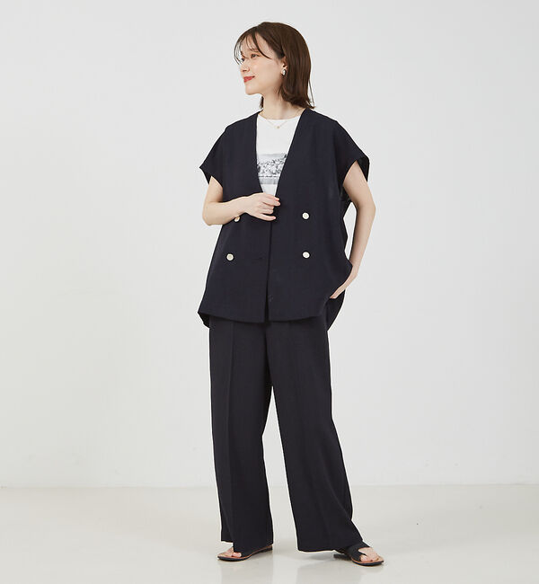 abahouse mavie「【２点/セットアップ】ライトツィードフレンチ ジャケット&パンツセット」|ノーカラージャケット|