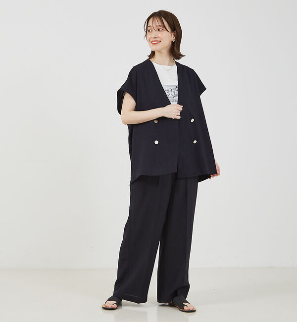 abahouse mavie「【２点/セットアップ】ライトツィードフレンチ ジャケット&パンツセット」|ノーカラージャケット|