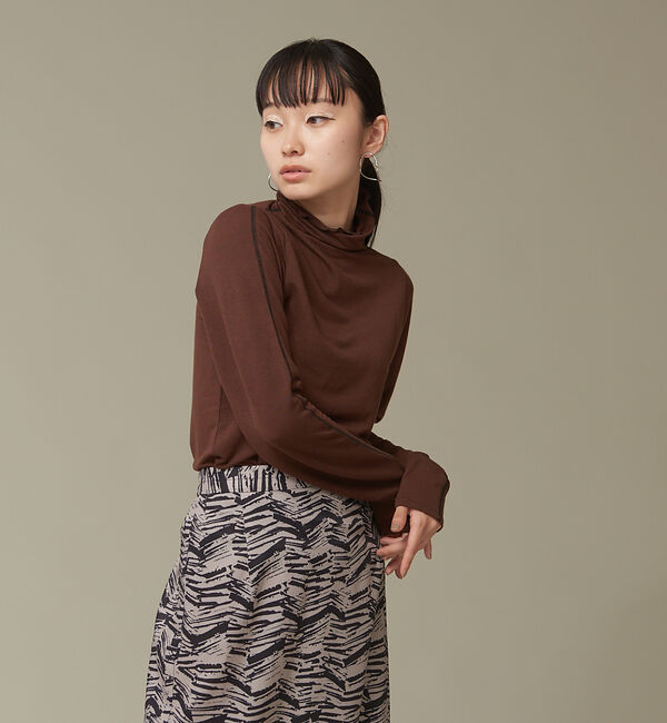 NOMINE「【前後着用可】配色ラインメロウタートルソフトプルオーバー」|Tシャツ・カットソー|ブラウン