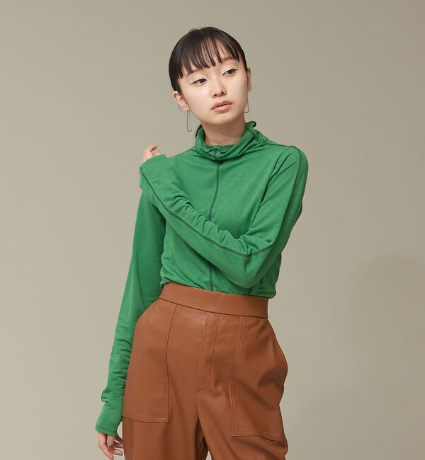 NOMINE「【前後着用可】配色ラインメロウタートルソフトプルオーバー」|Tシャツ・カットソー|グリーン