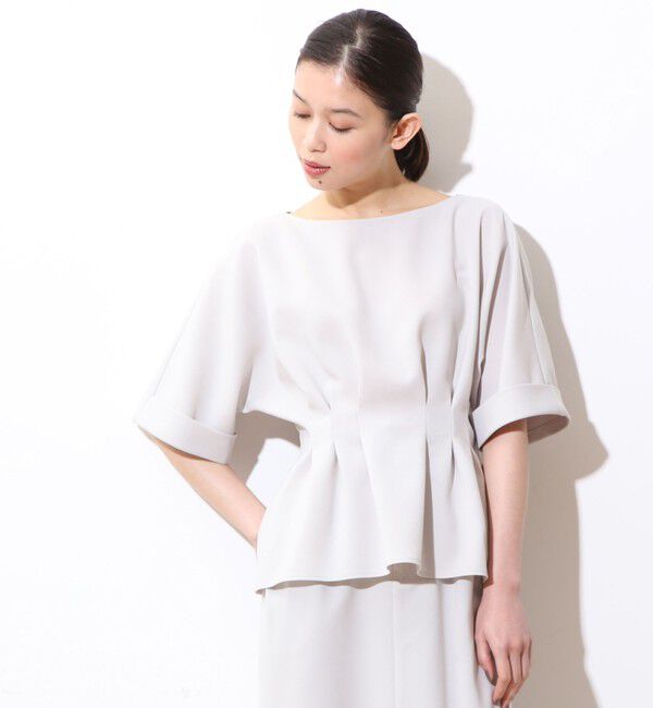  「麻調タックペプラムブラウス(セットアップ対応可）」|シャツ・ブラウス|グレー系その他