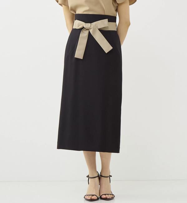 TIARA「バイカラーリボンベルトハイウエストスカート」|スカート|ブラック