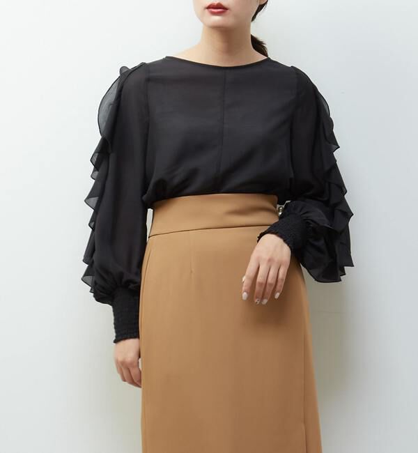 TIARA「フリルスリーブブラウス」|シャツ・ブラウス|ブラック