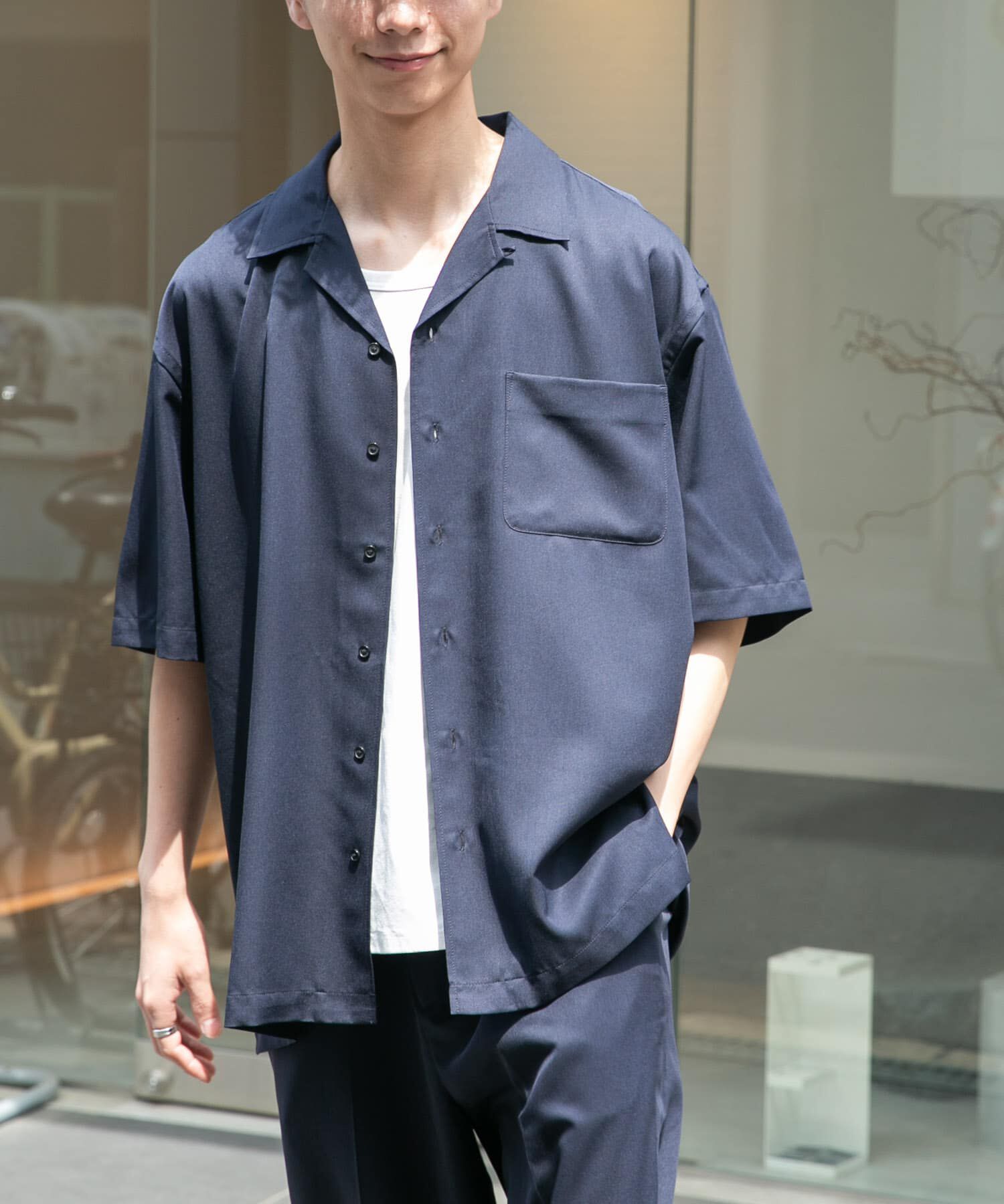 URBAN RESEARCH DOORS「FORK&SPOON　COOL FIBERオープンカラーシャツ」|シャツ・ブラウス|ネイビー