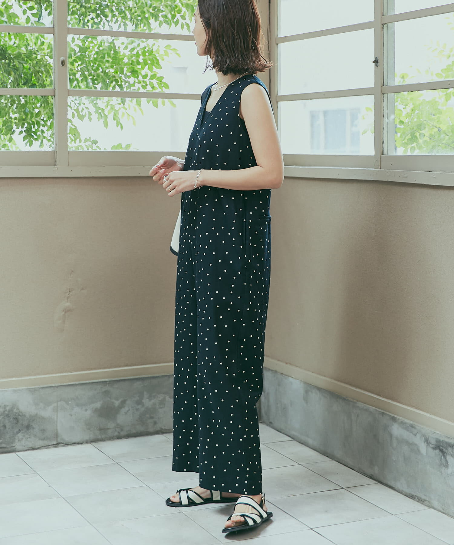 URBAN RESEARCH DOORS「リネンレーヨンドットオールインワン」|スカート|