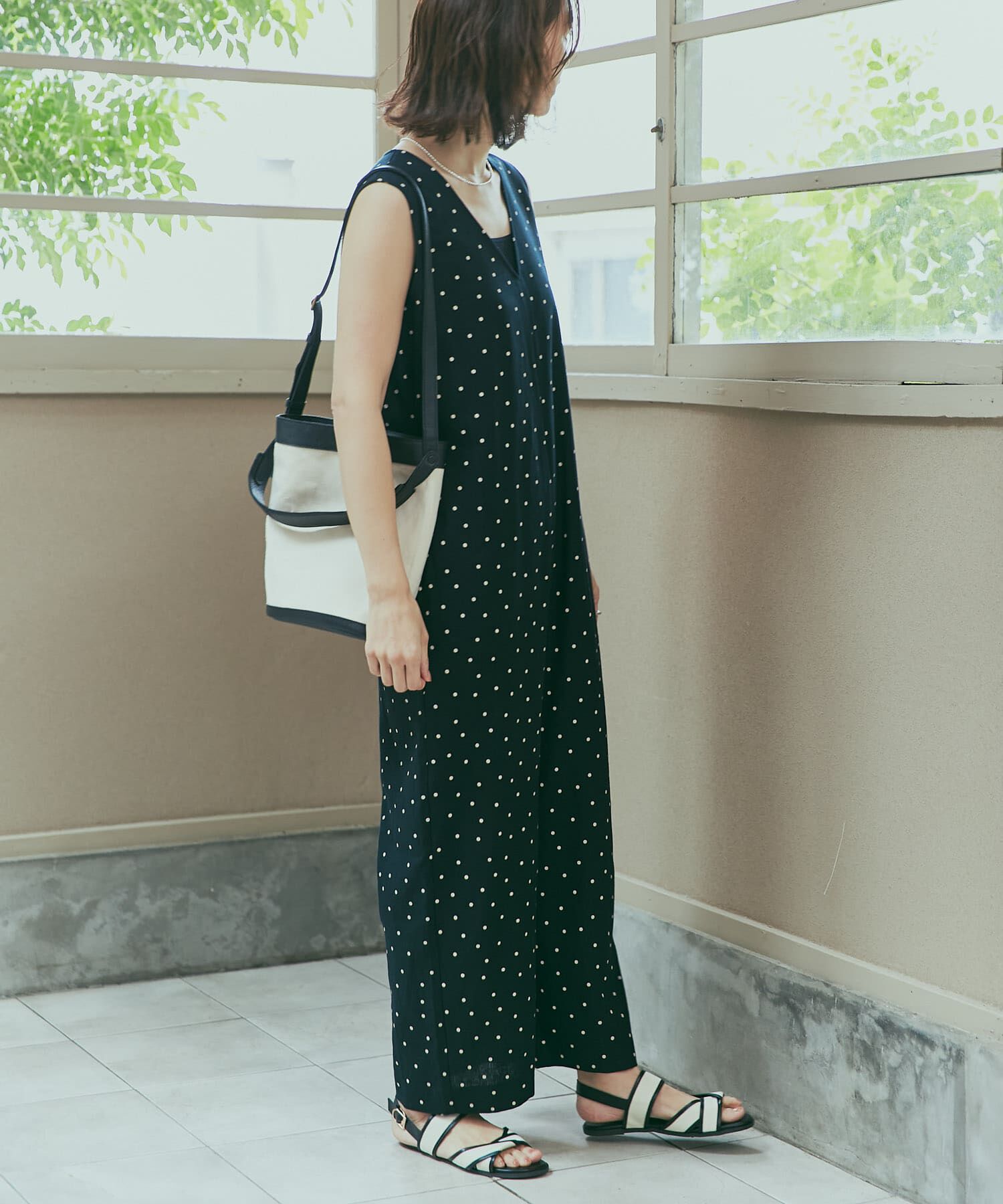 URBAN RESEARCH DOORS「リネンレーヨンドットオールインワン」|スカート|