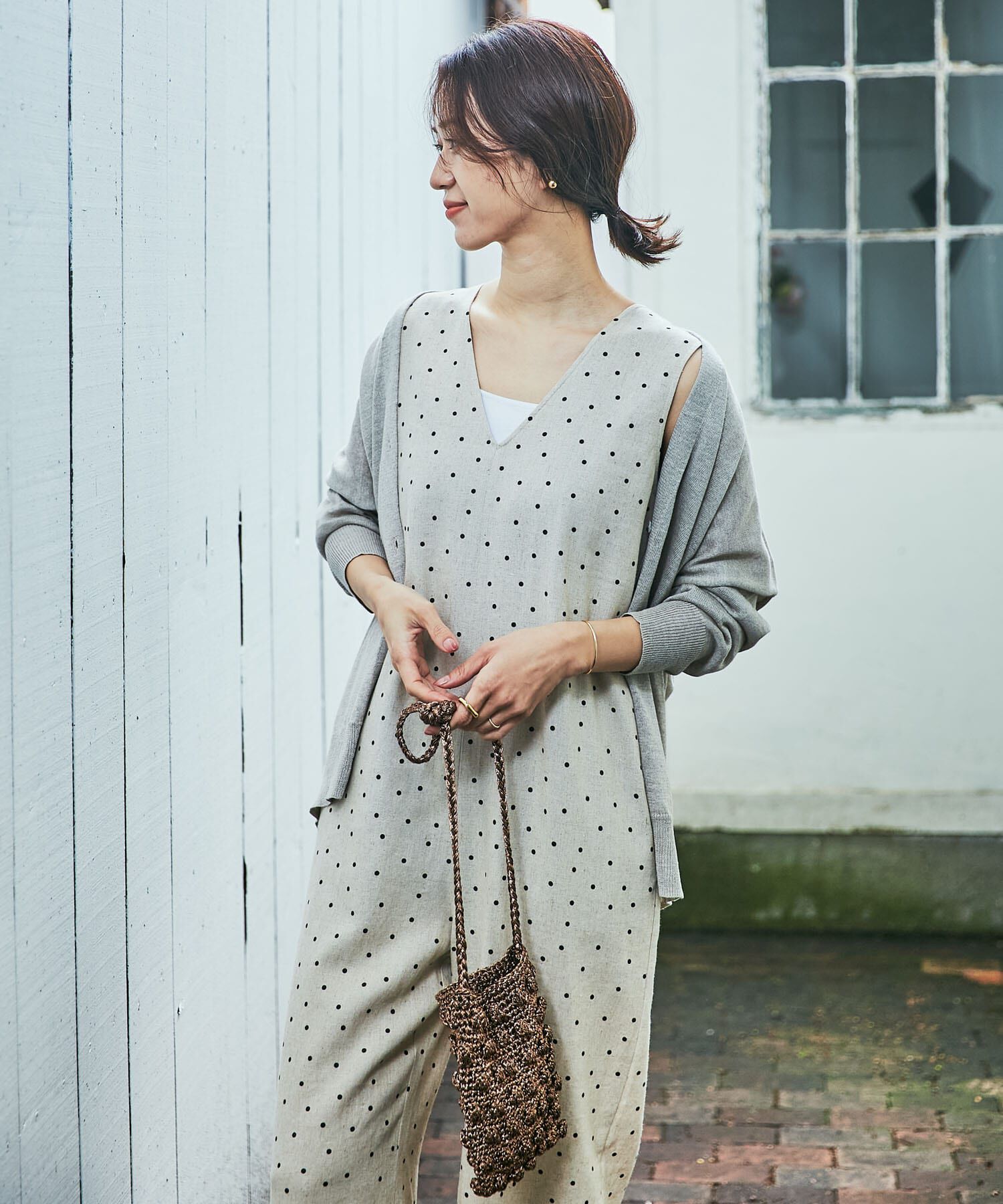 URBAN RESEARCH DOORS「リネンレーヨンドットオールインワン」|スカート|