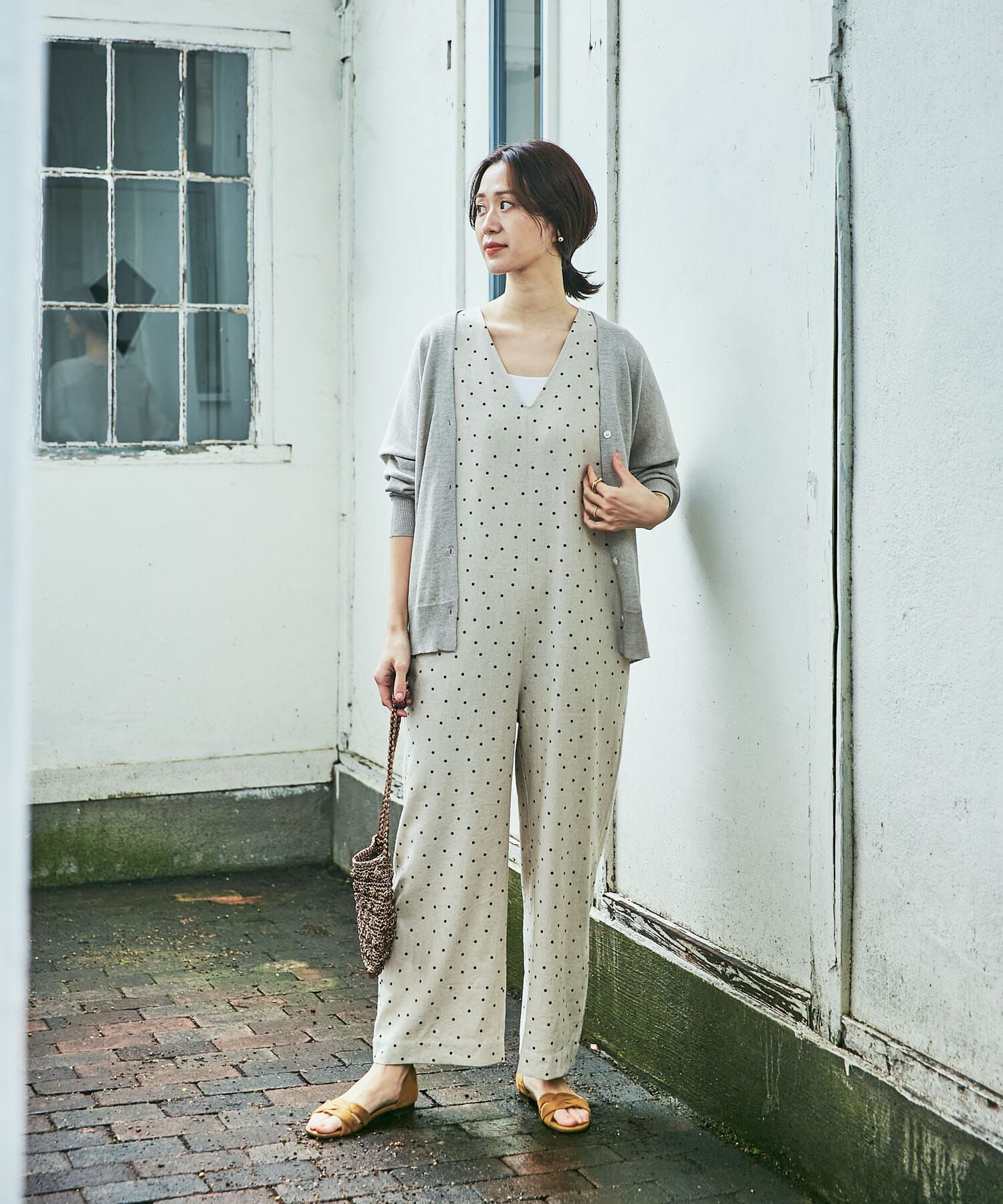 URBAN RESEARCH DOORS「リネンレーヨンドットオールインワン」|スカート|