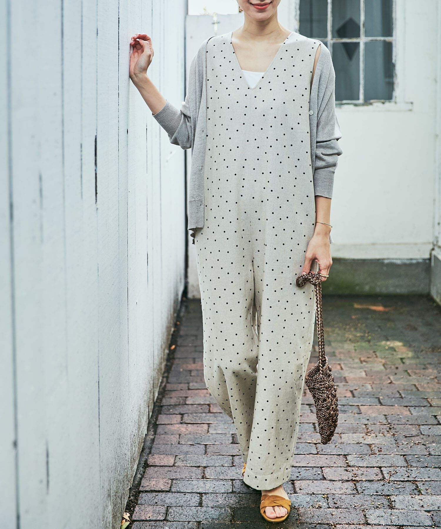 URBAN RESEARCH DOORS「リネンレーヨンドットオールインワン」|スカート|