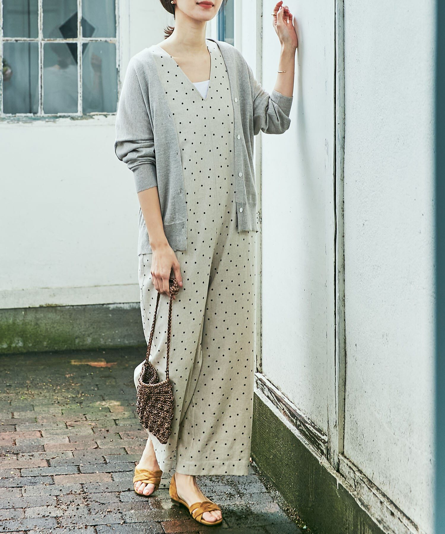 URBAN RESEARCH DOORS「リネンレーヨンドットオールインワン」|スカート|