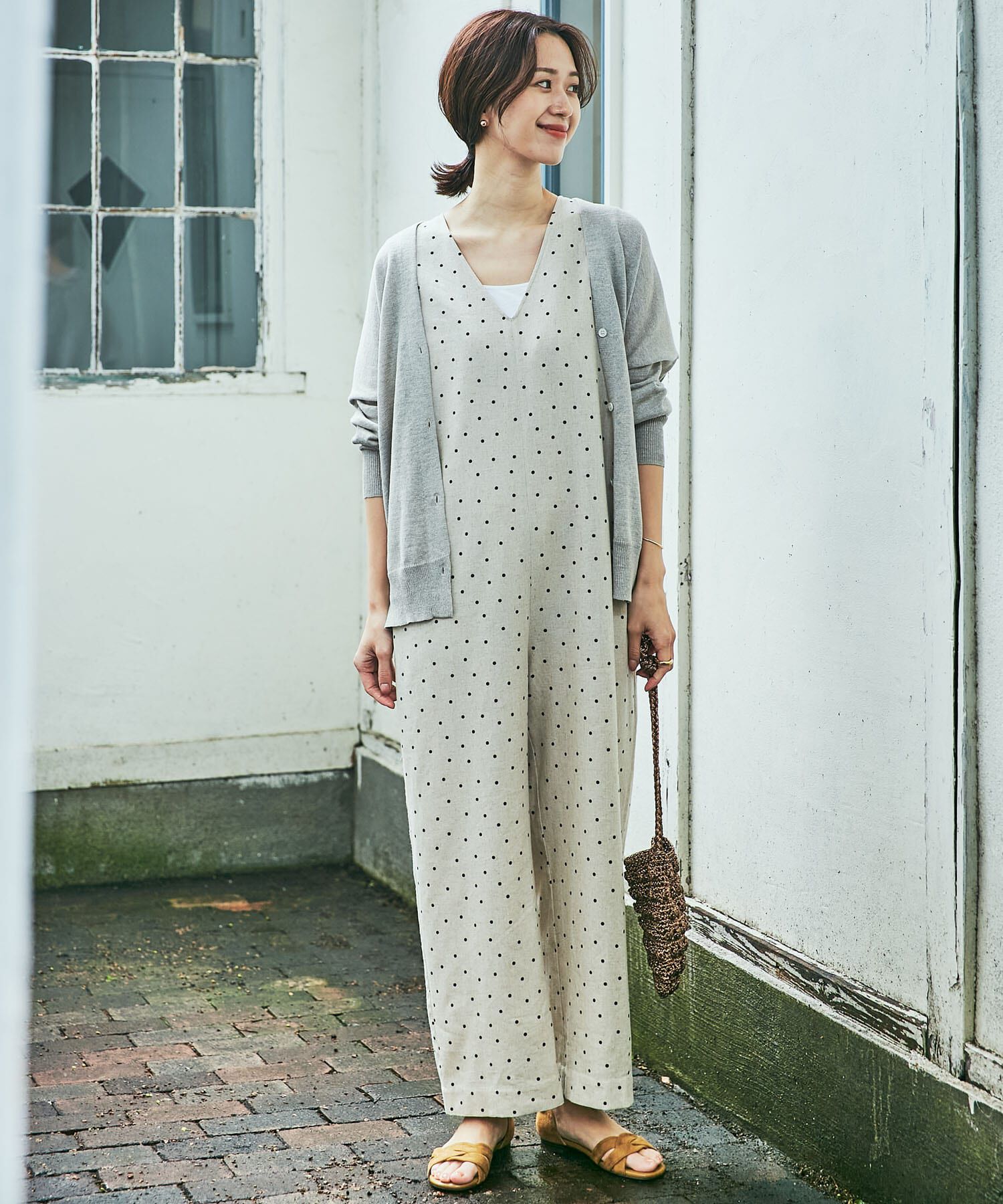 URBAN RESEARCH DOORS「リネンレーヨンドットオールインワン」|スカート|