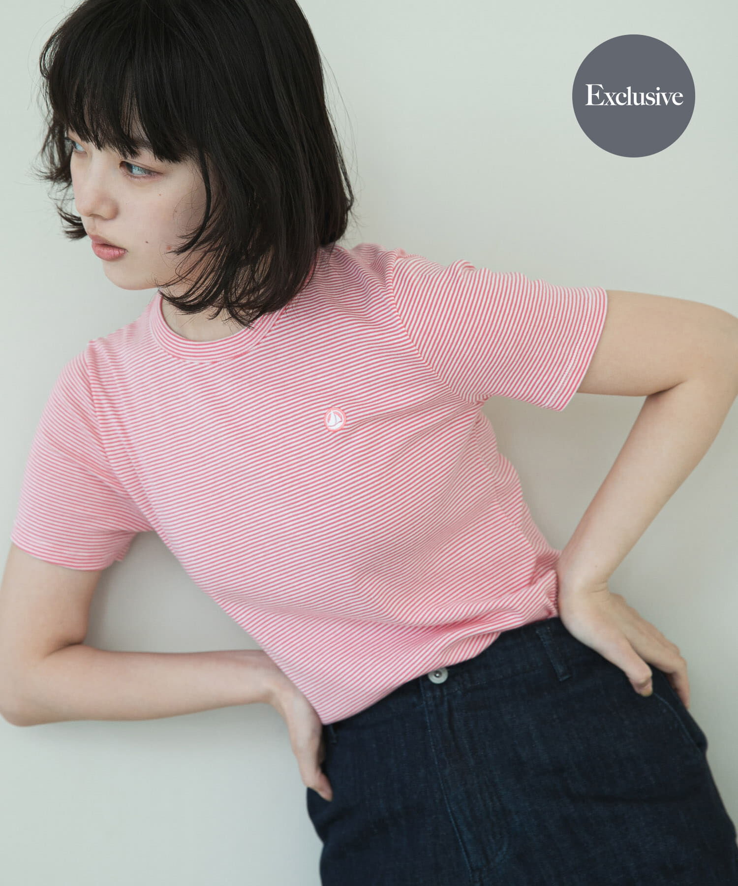 URBAN RESEARCH DOORS「『別注』PETIT BATEAU&times;DOORS　embroideryt-shirts」|Tシャツ・カットソー|ピンク系その他