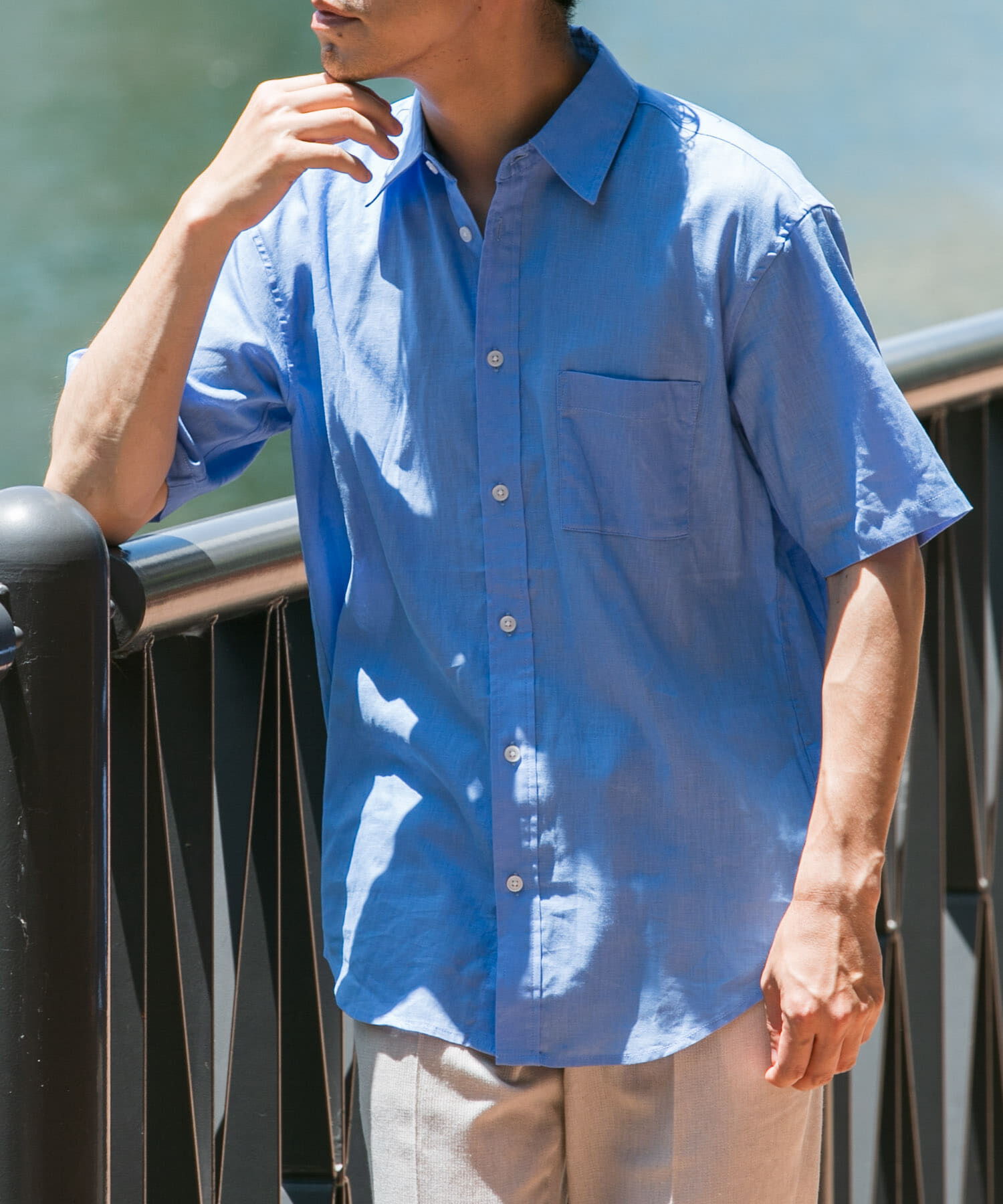 URBAN RESEARCH ROSSO「『XLサイズあり』リラックスコットンリネンレギュラーカラー半袖シャツ」|シャツ・ブラウス|ブルー