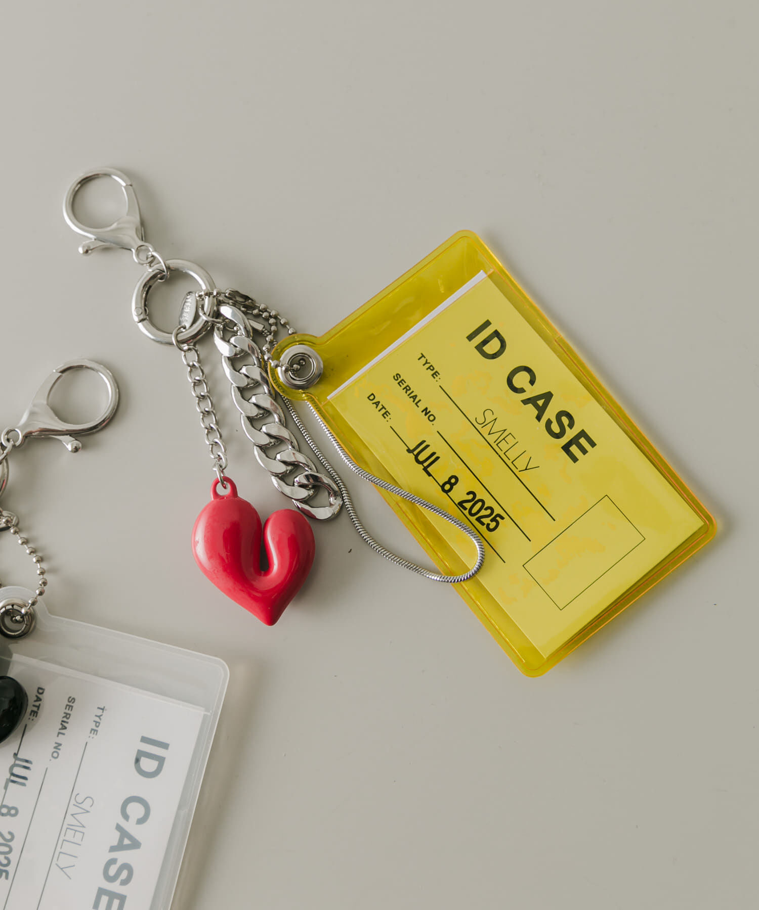 SMELLY「クリアケースハートセットキーチェーン」|チャーム・キーホルダー|イエロー