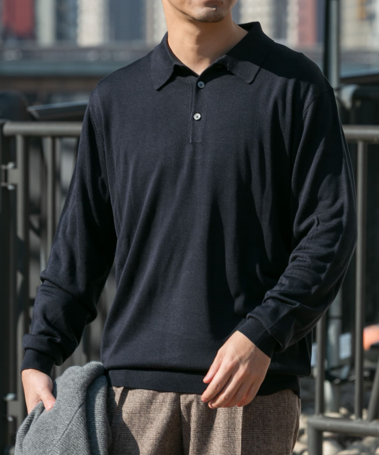 URBAN RESEARCH ROSSO「『XLサイズあり』『UR TECH』ハイゲージニットポロシャツ」|ニット・セーター|ネイビー