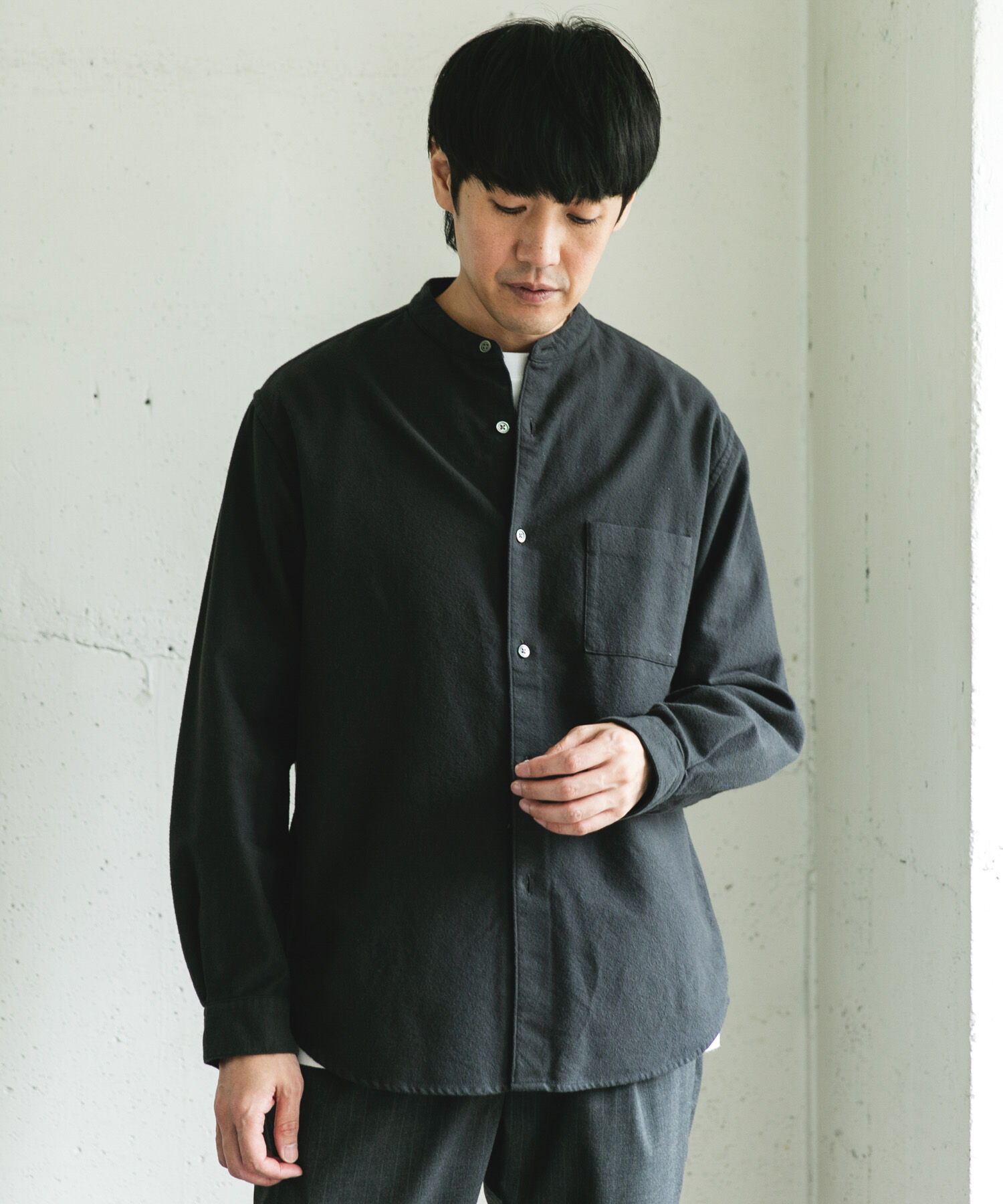 URBAN RESEARCH DOORS「両面起毛ネルバンドカラーシャツ」|シャツ・ブラウス|