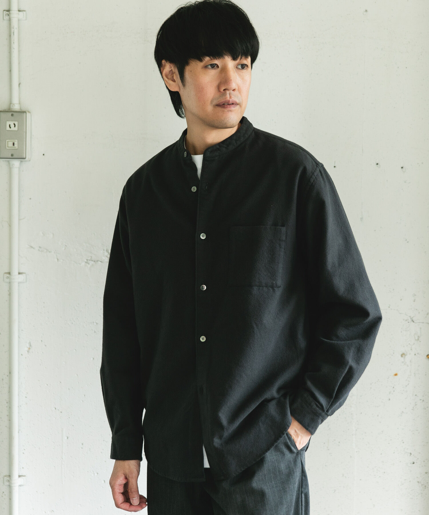 URBAN RESEARCH DOORS「両面起毛ネルバンドカラーシャツ」|シャツ・ブラウス|