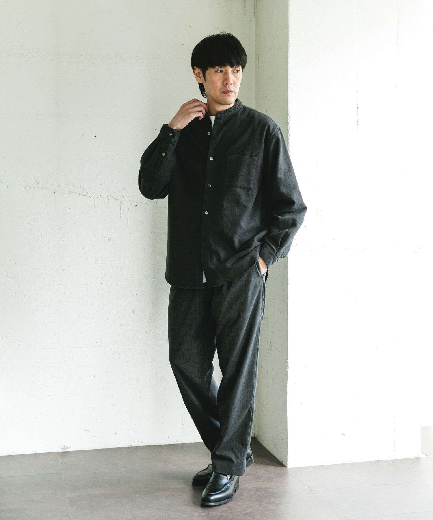 URBAN RESEARCH DOORS「両面起毛ネルバンドカラーシャツ」|シャツ・ブラウス|