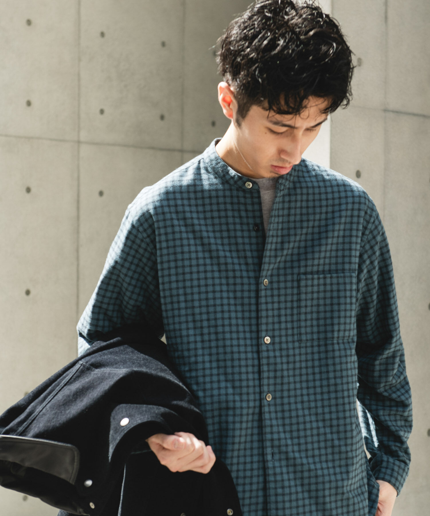 URBAN RESEARCH DOORS「両面起毛ネルバンドカラーシャツ」|シャツ・ブラウス|チェック